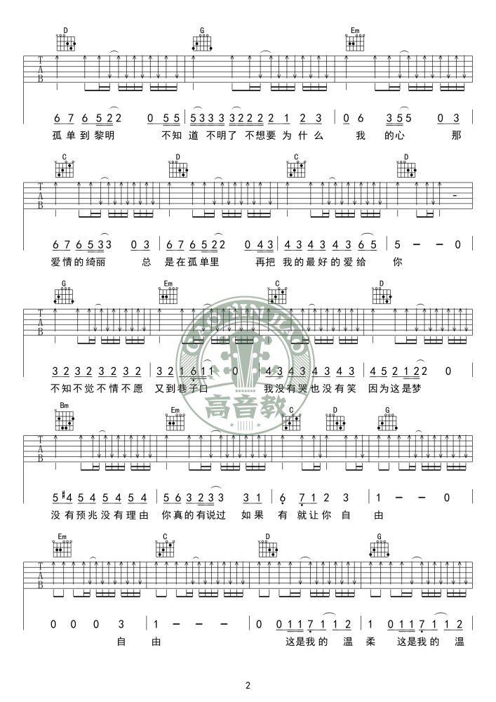 五月天《温柔》G调吉他谱