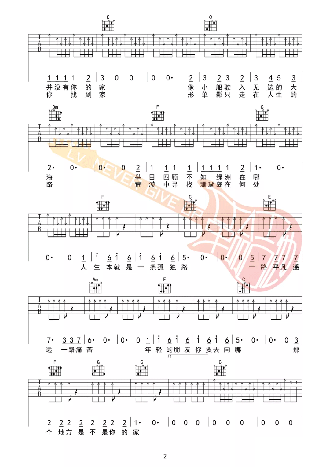 C.S.B.Q.《年轻的朋友你要去向哪》C调吉他谱