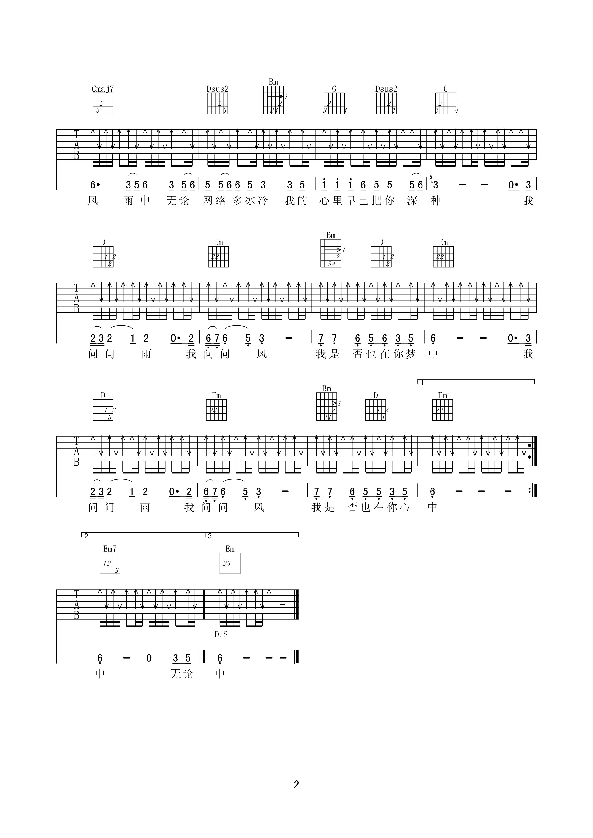 高安《我是否也在你心中》吉他谱