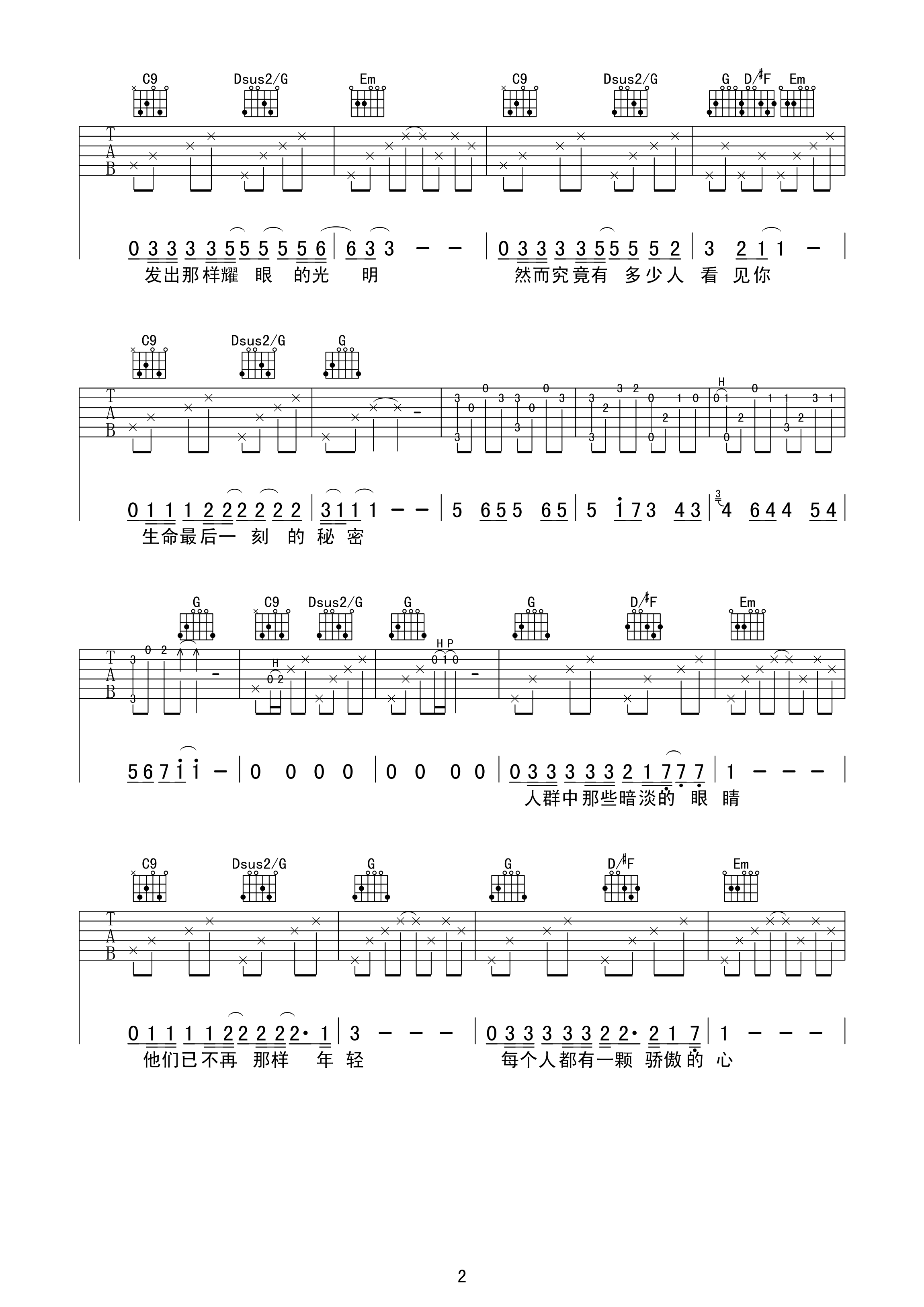 小魏《每个人都是一颗流星》G调吉他谱