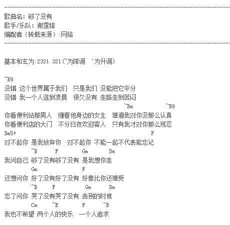 谢霆锋《够了没有txt》吉他谱