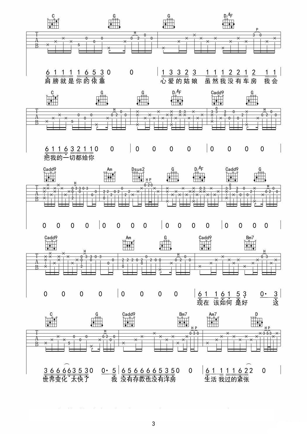 周三《一个歌手的情书》吉他谱