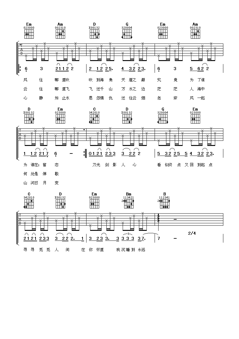 任贤齐《风云决》吉他谱