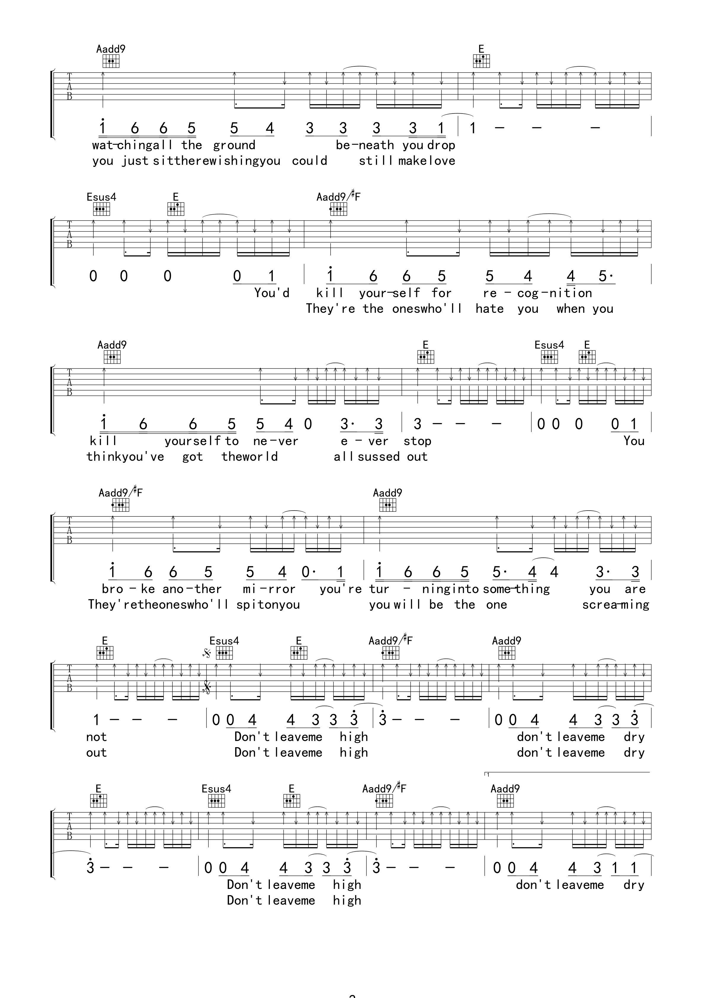 Radiohead《High and Dry》吉他谱