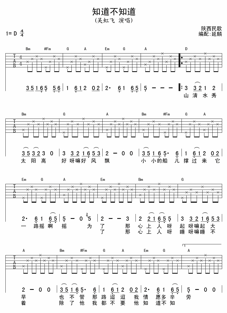 歌手名《知道不知道 吴虹飞》吉他谱