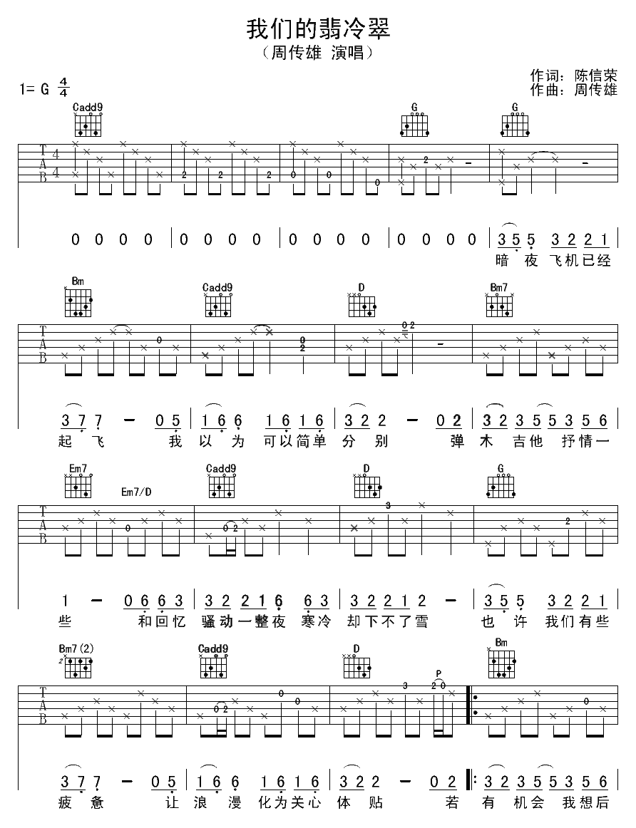 周传雄《我们的翡冷翠》吉他谱