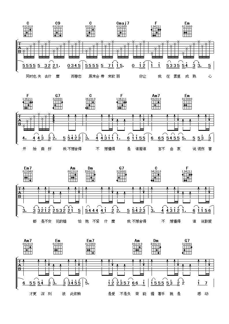 张韶涵《不想懂得》吉他谱