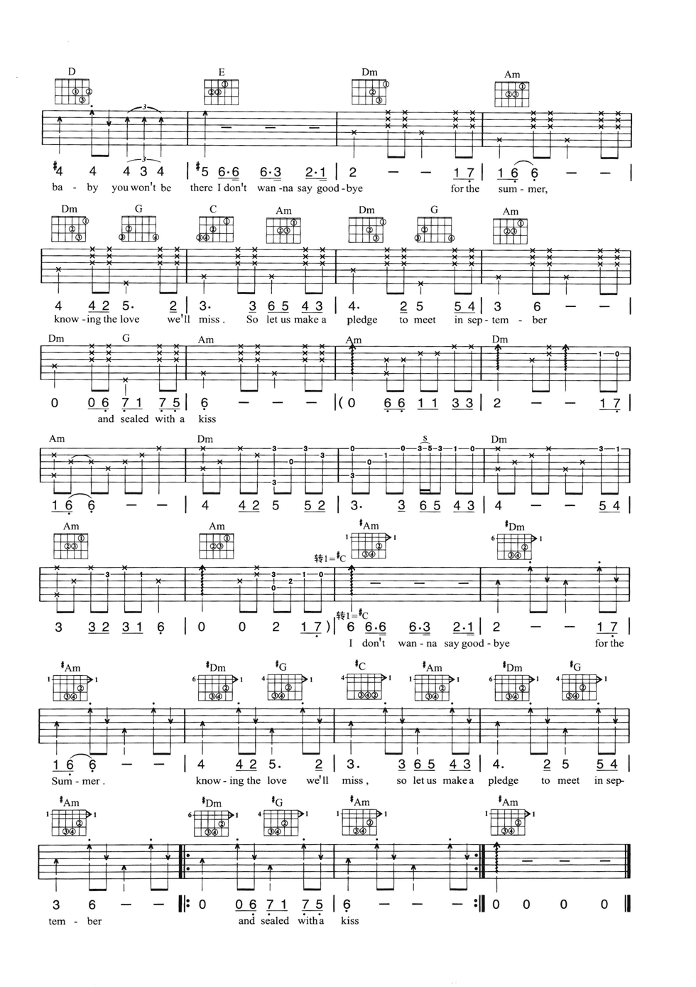 Brian Hyland《Sealed with a  kiss》C调吉他谱