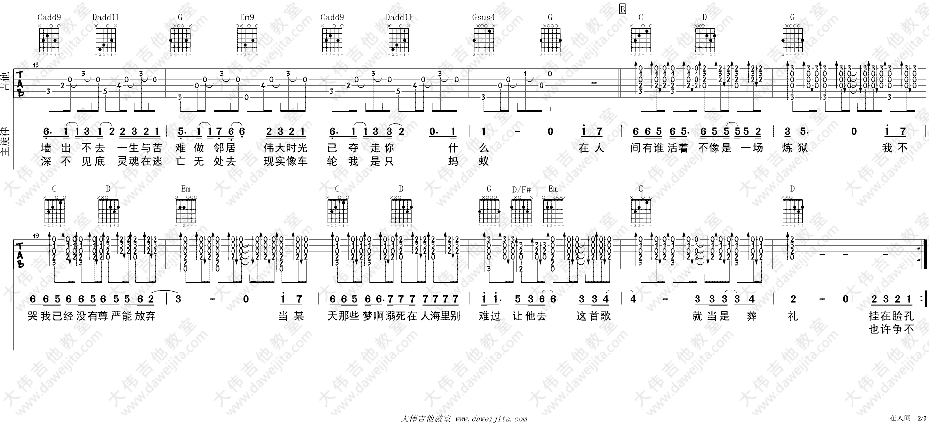 王建房《在人间》G调吉他谱