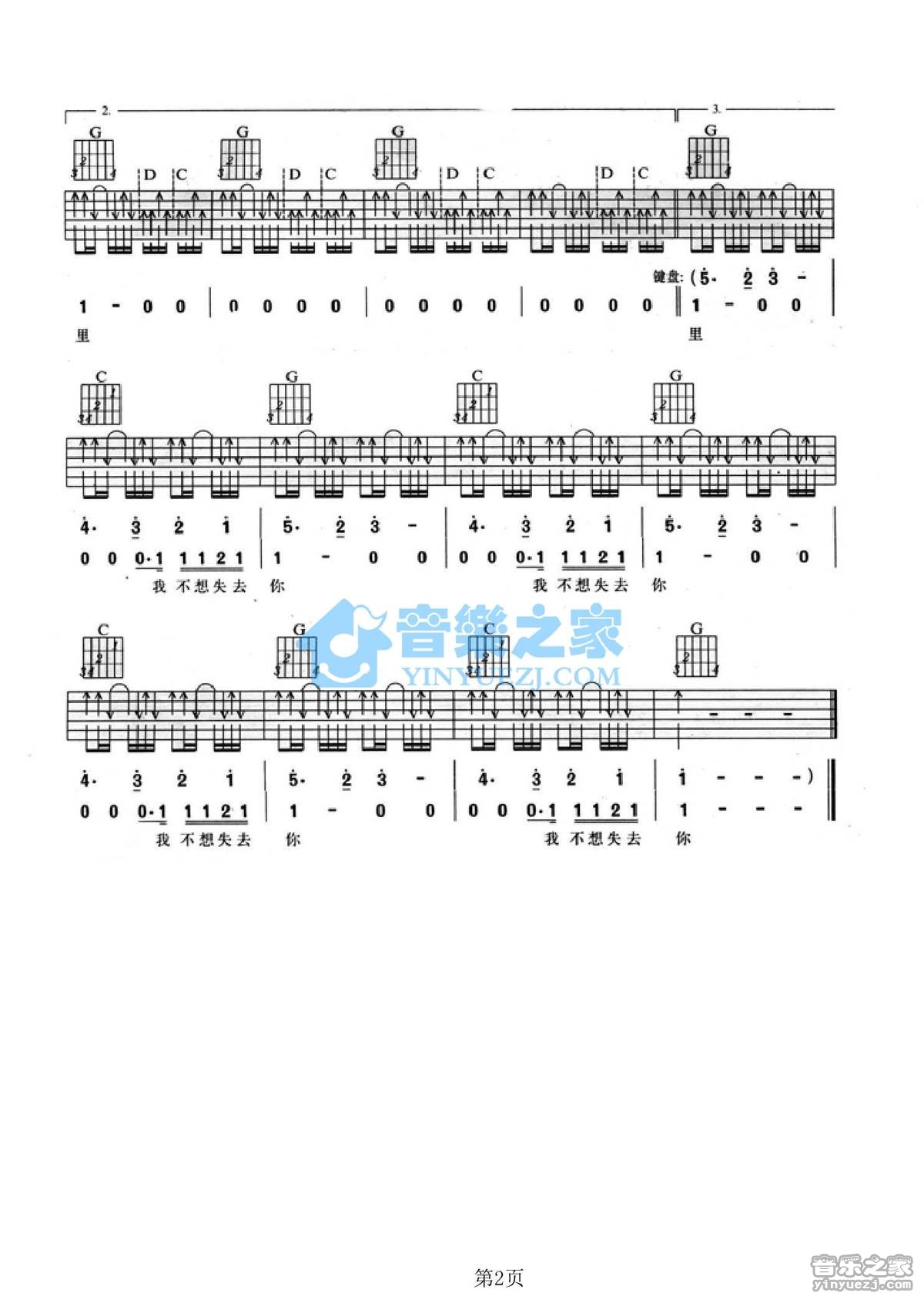 新裤子乐队《我不想失去你》G调吉他谱