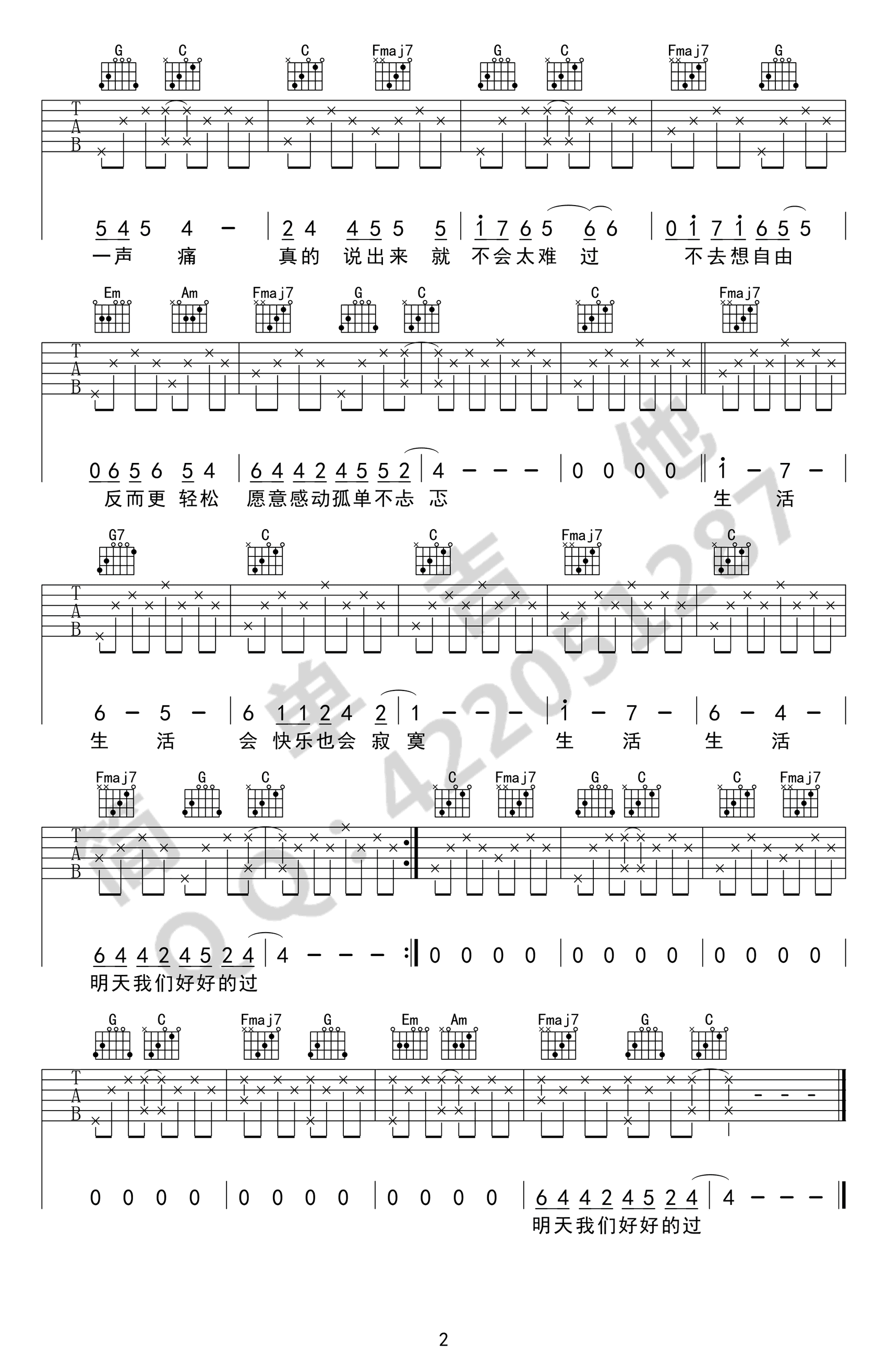 张悬《儿歌》C调吉他谱