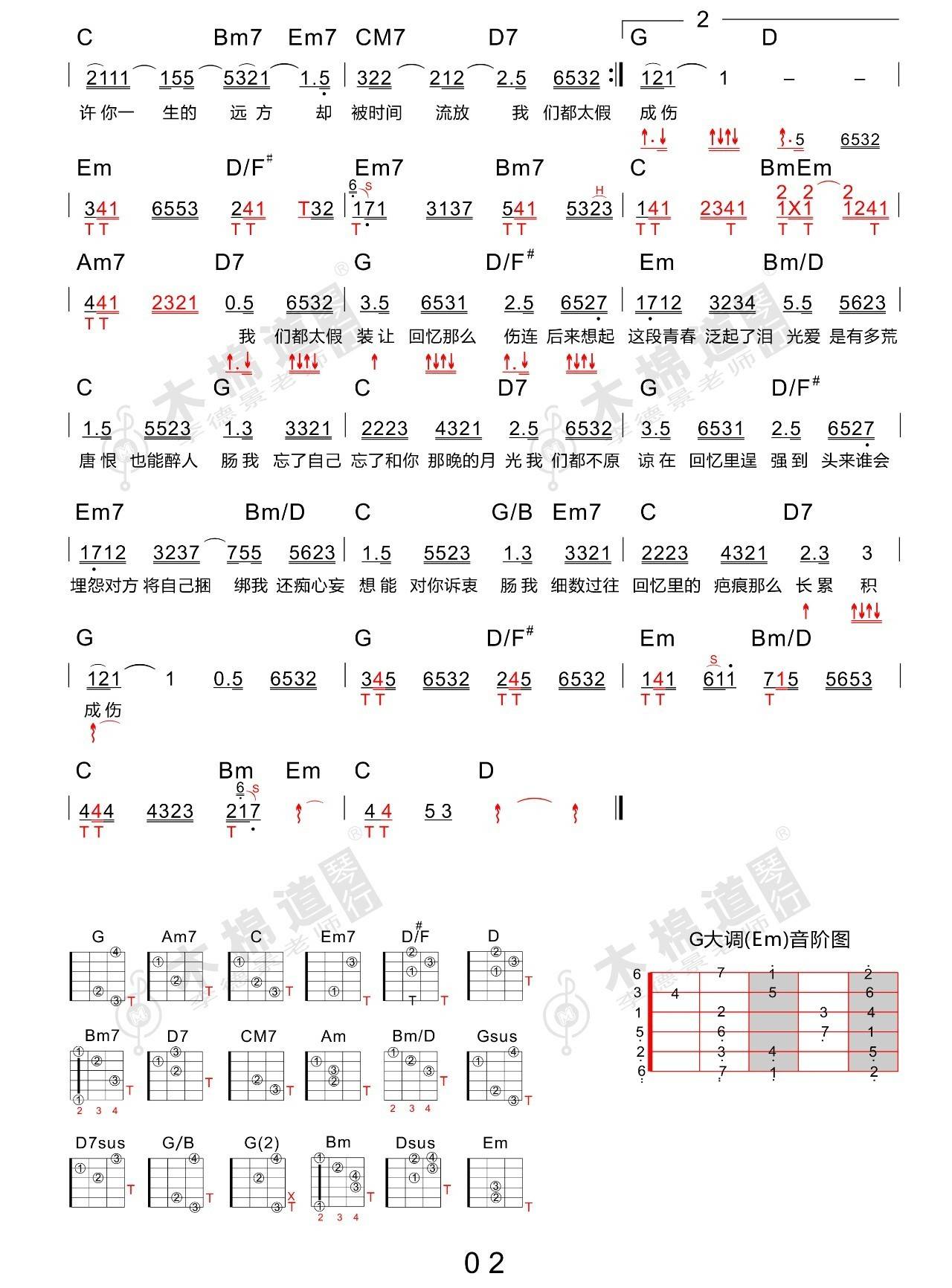 孙子涵《回忆那么伤》G调吉他谱
