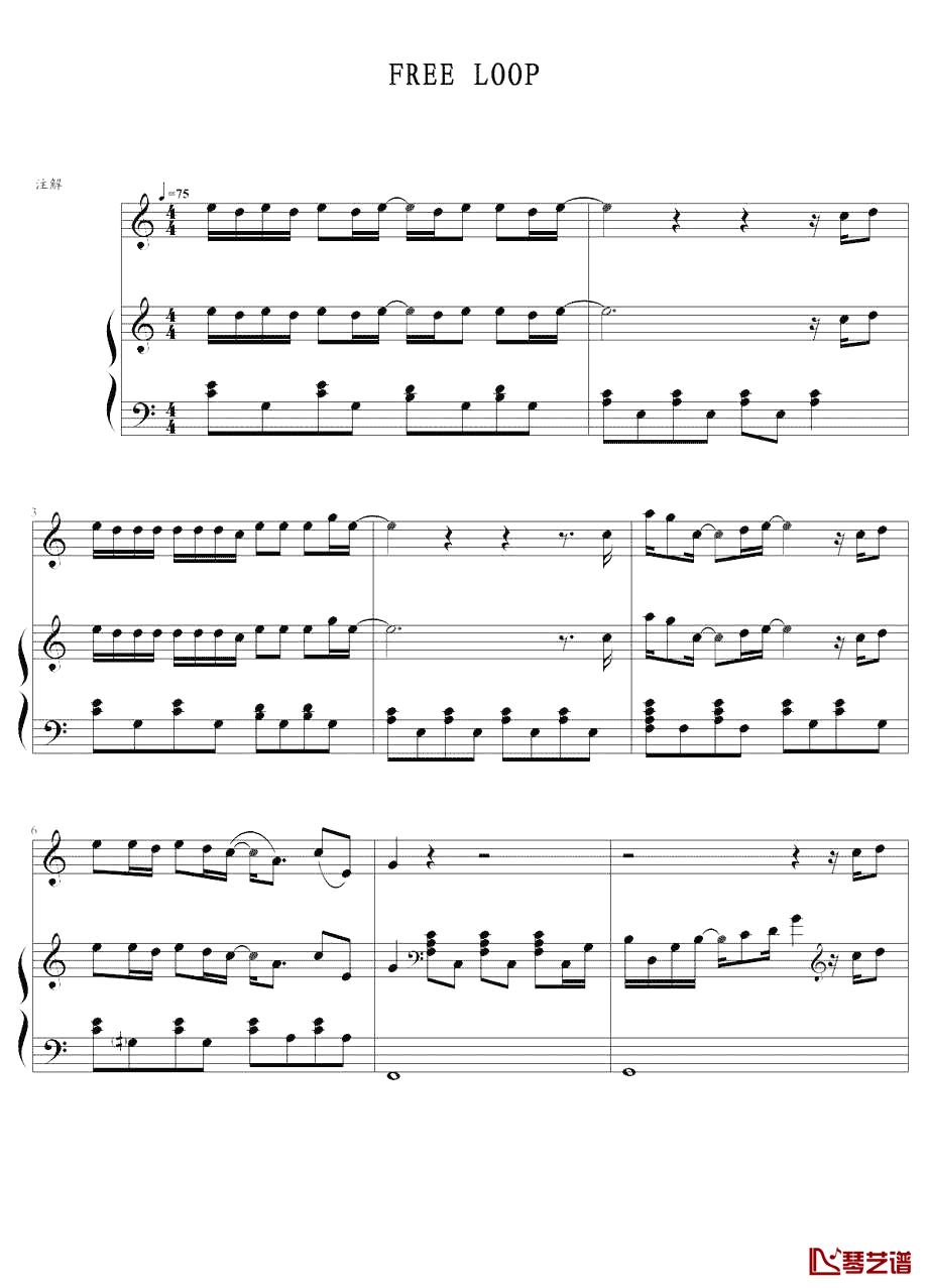 Daniel Richard Powter《Free loop》钢琴谱五线谱