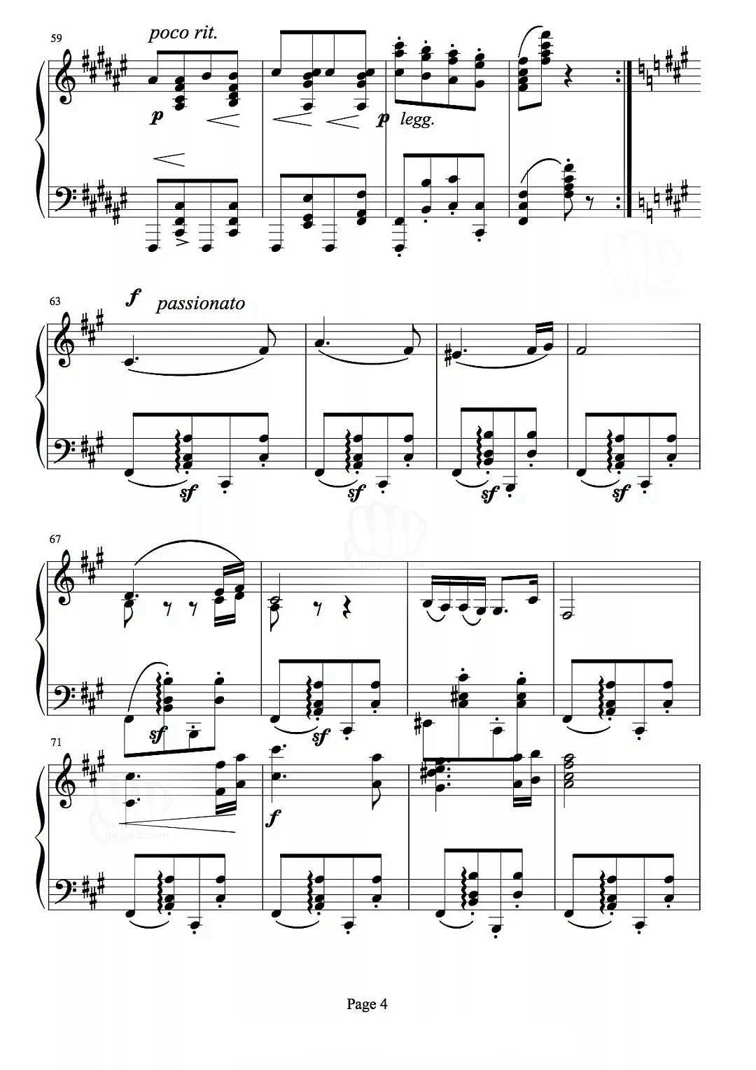 轻音乐《匈牙利舞曲第五号》钢琴谱五线谱