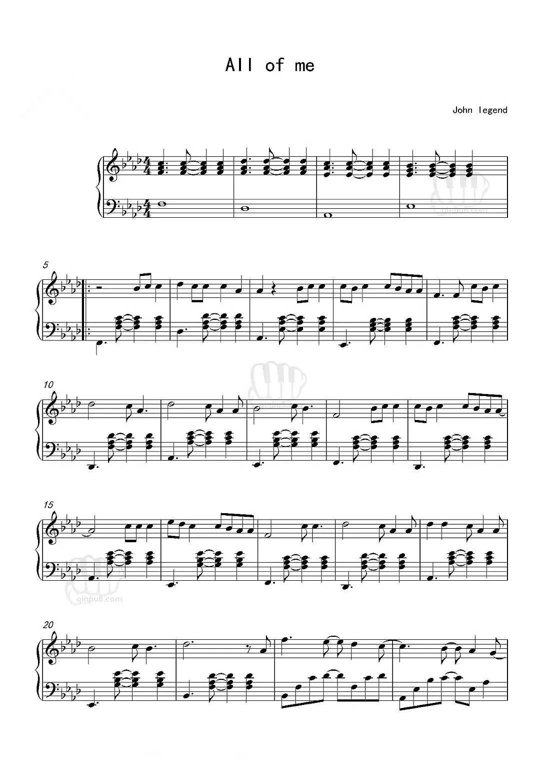 动漫歌曲《ALL OF ME》钢琴谱五线谱
