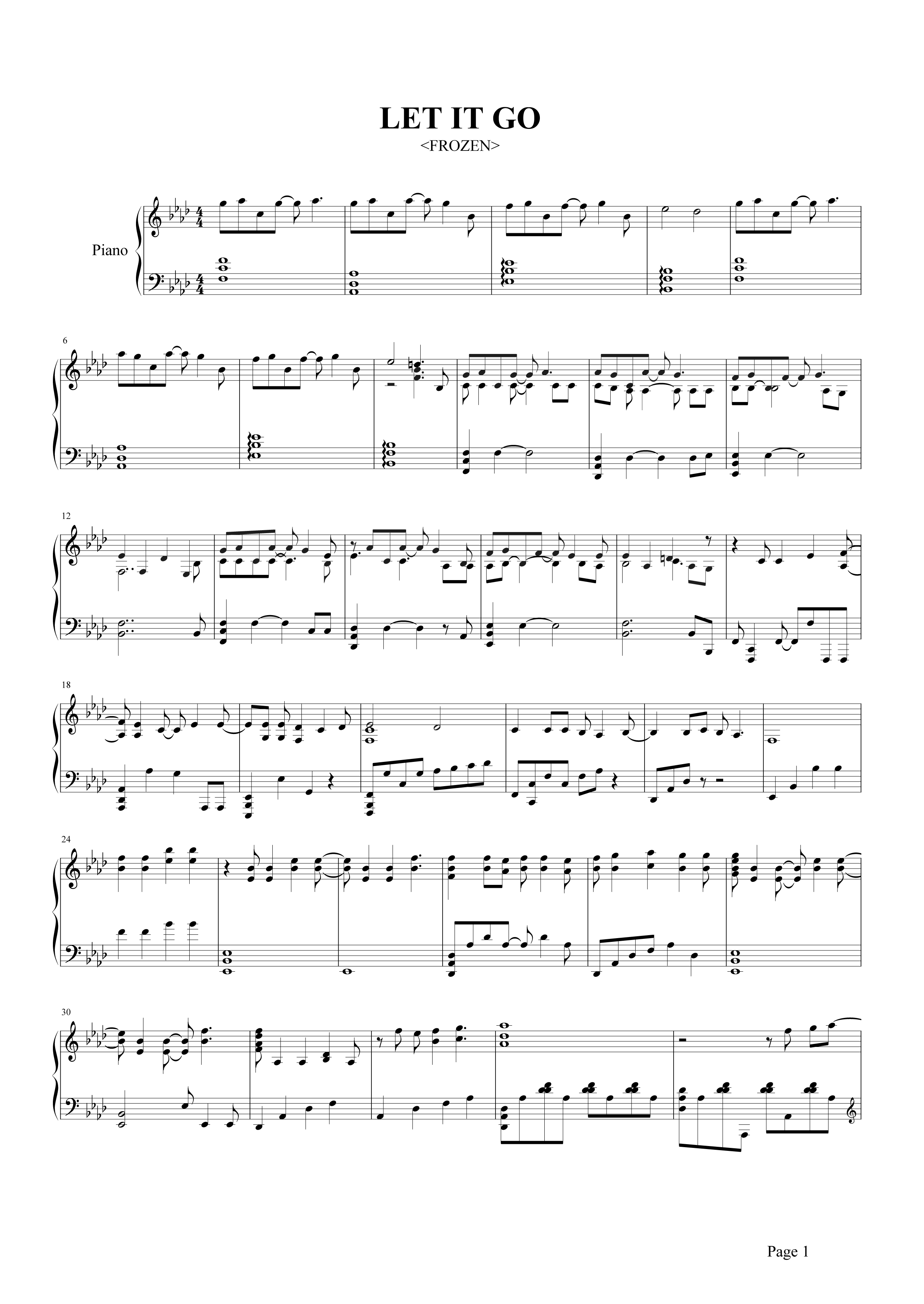 老歌《Let It Go》钢琴谱五线谱
