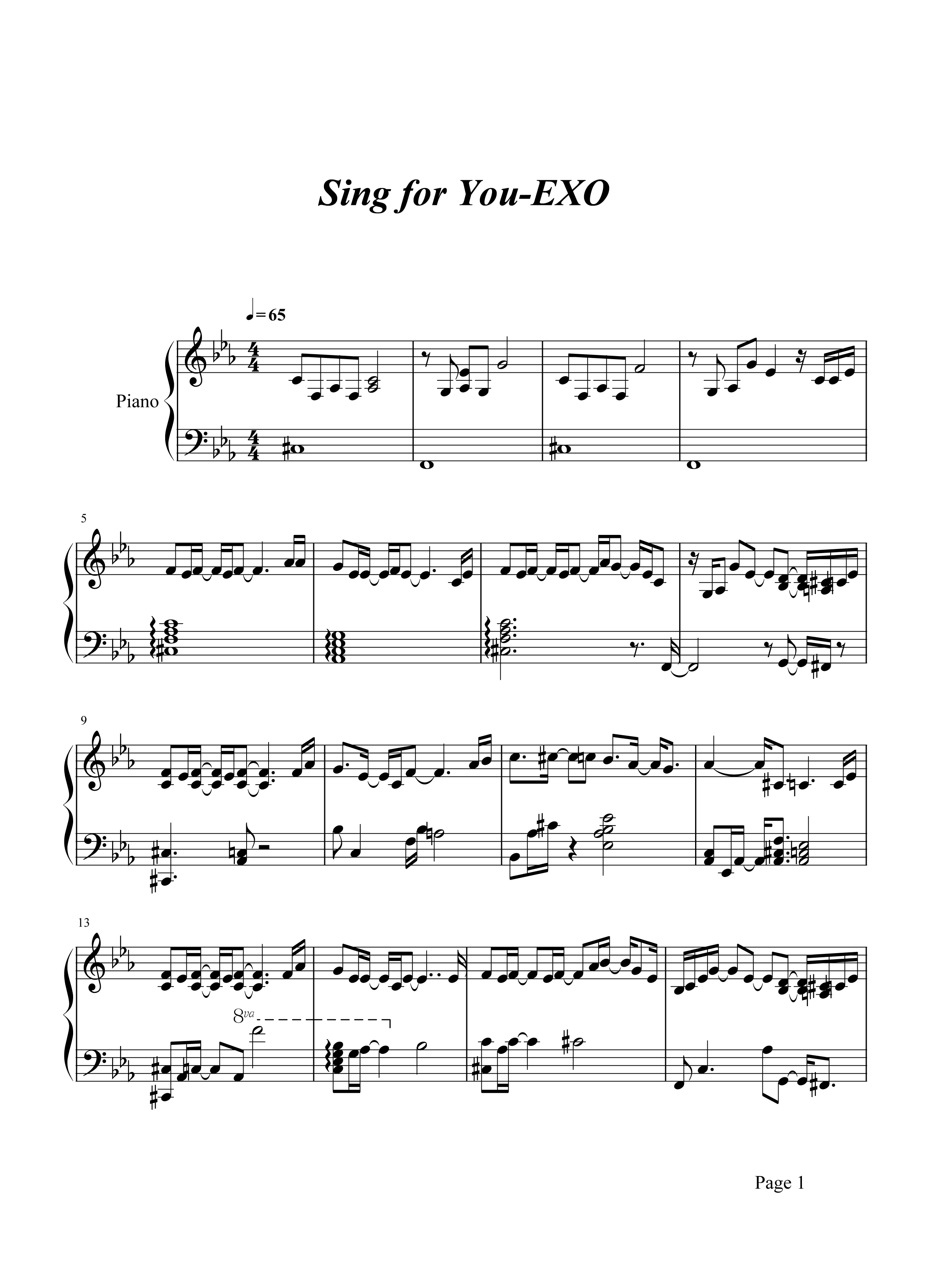EXO《sing fou you 》钢琴谱五线谱