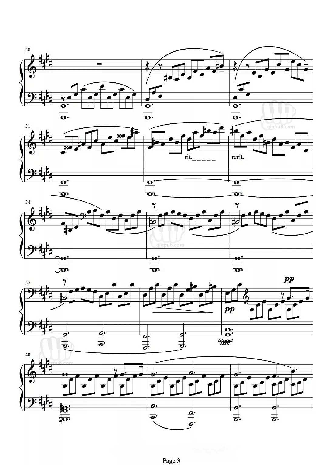 经典老歌《月光奏鸣曲第一乐章》钢琴谱五线谱
