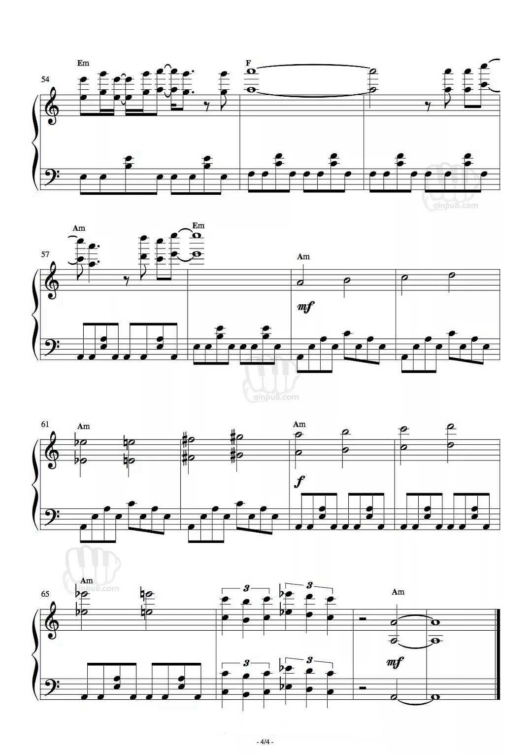 五月天《I will carry you》钢琴谱五线谱