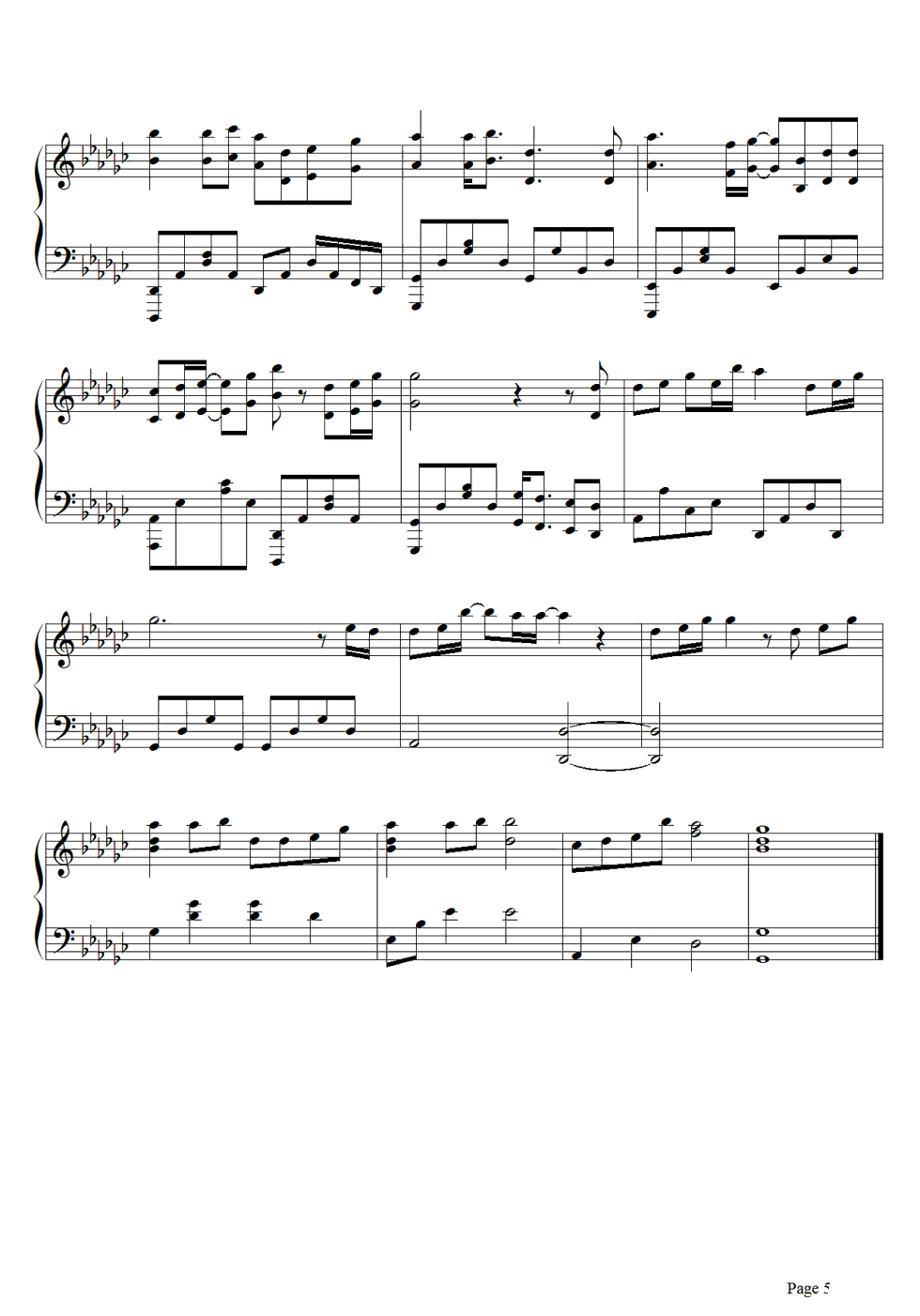 曲婉婷《爱的勇气》钢琴谱五线谱
