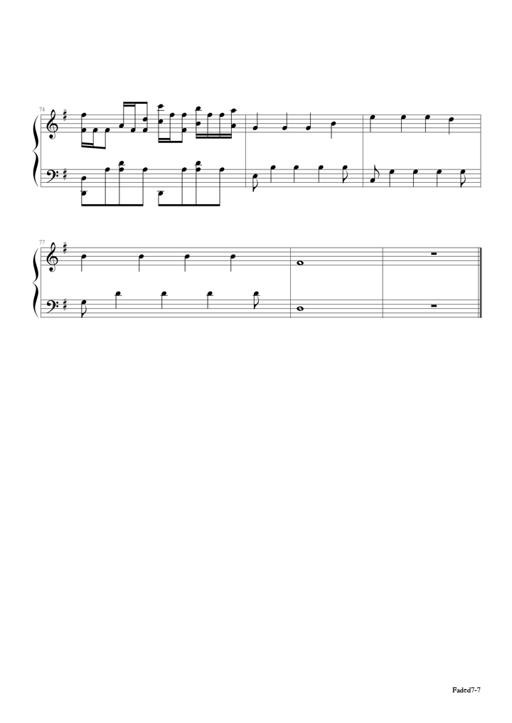 抖音热门《Faded》钢琴谱五线谱