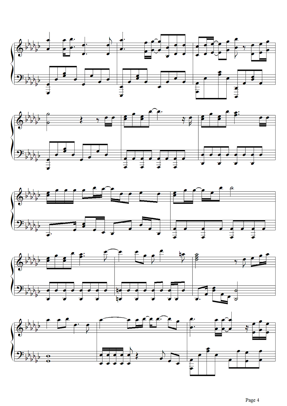 曲婉婷《爱的勇气》钢琴谱五线谱