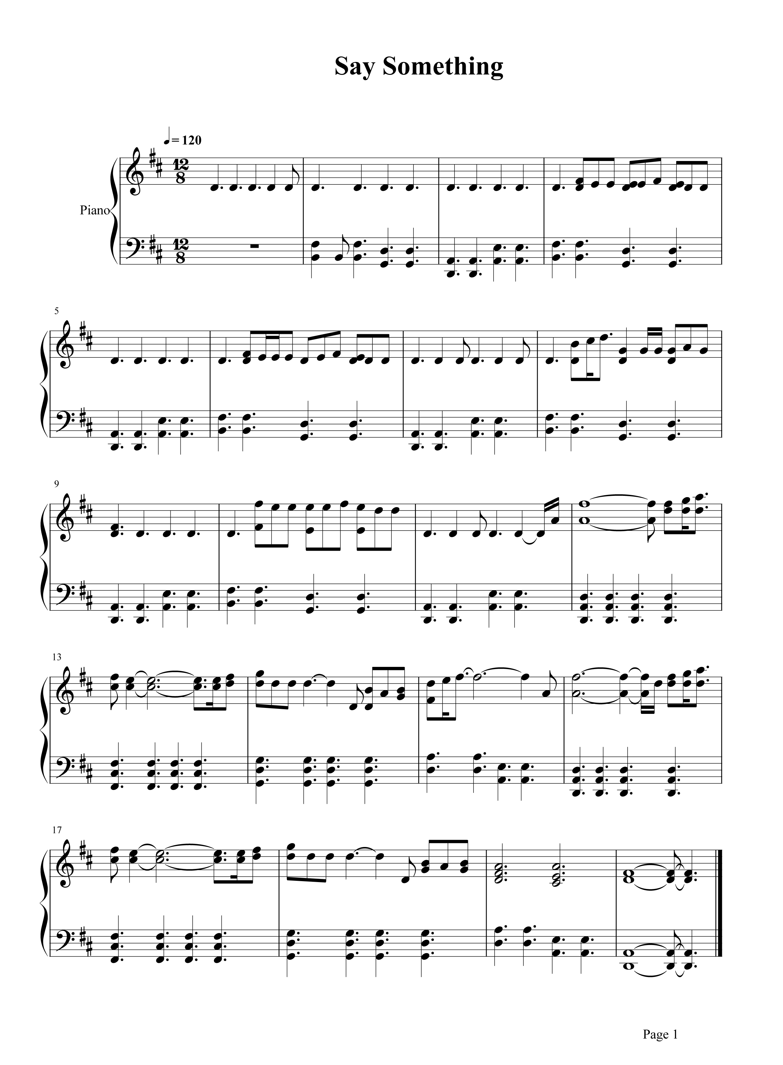 电影歌曲《Say Something》钢琴谱五线谱