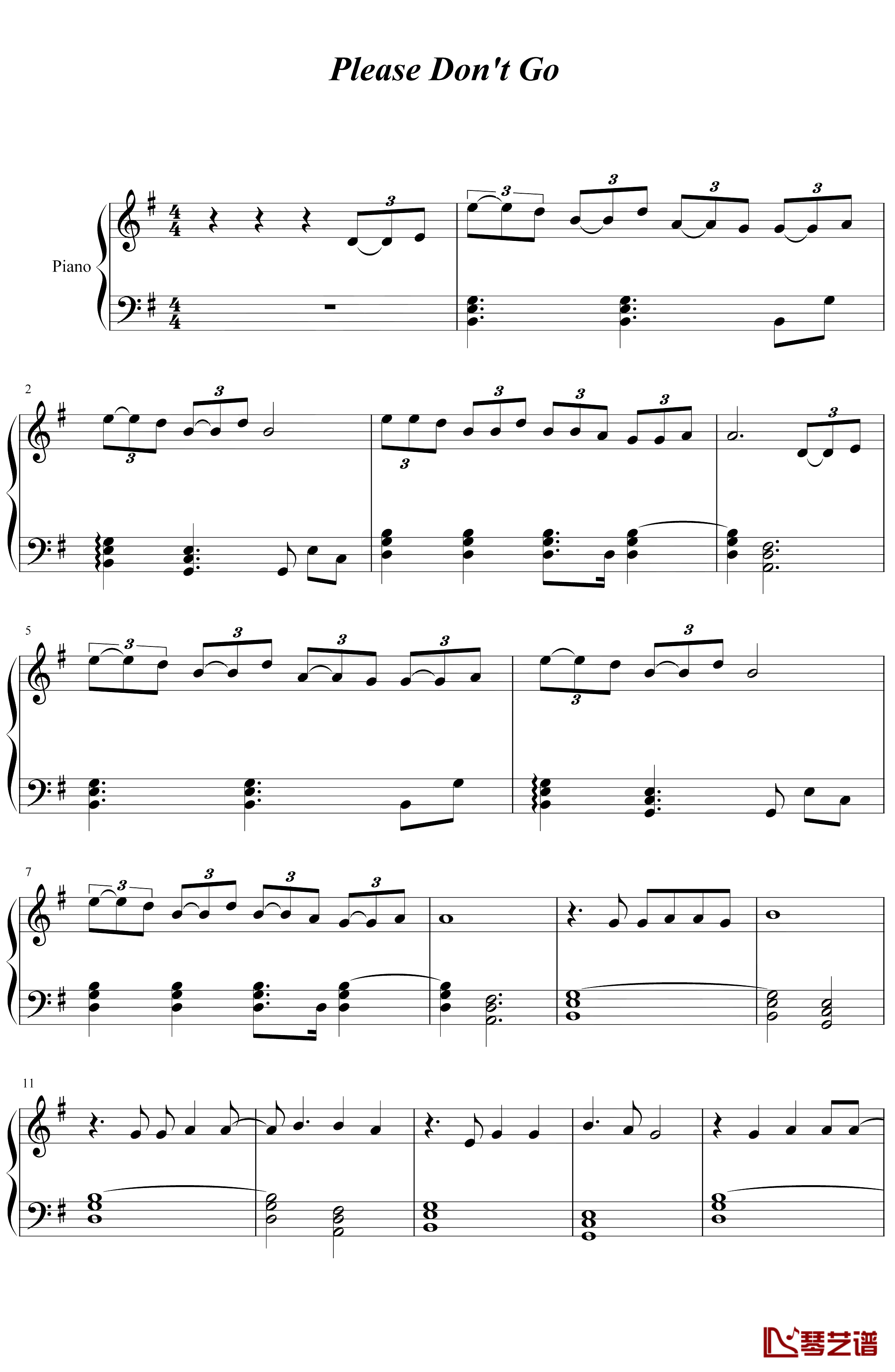 joel adams《please dont go》钢琴谱五线谱