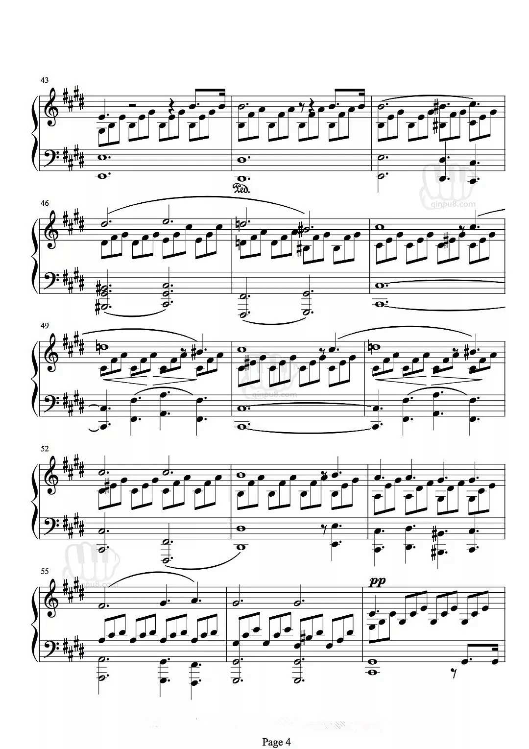 经典老歌《月光奏鸣曲第一乐章》钢琴谱五线谱
