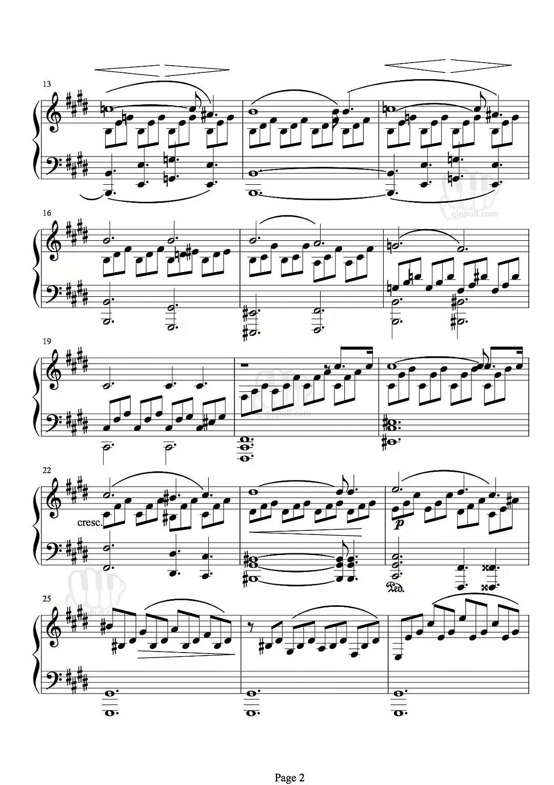 经典老歌《月光奏鸣曲第一乐章》钢琴谱五线谱