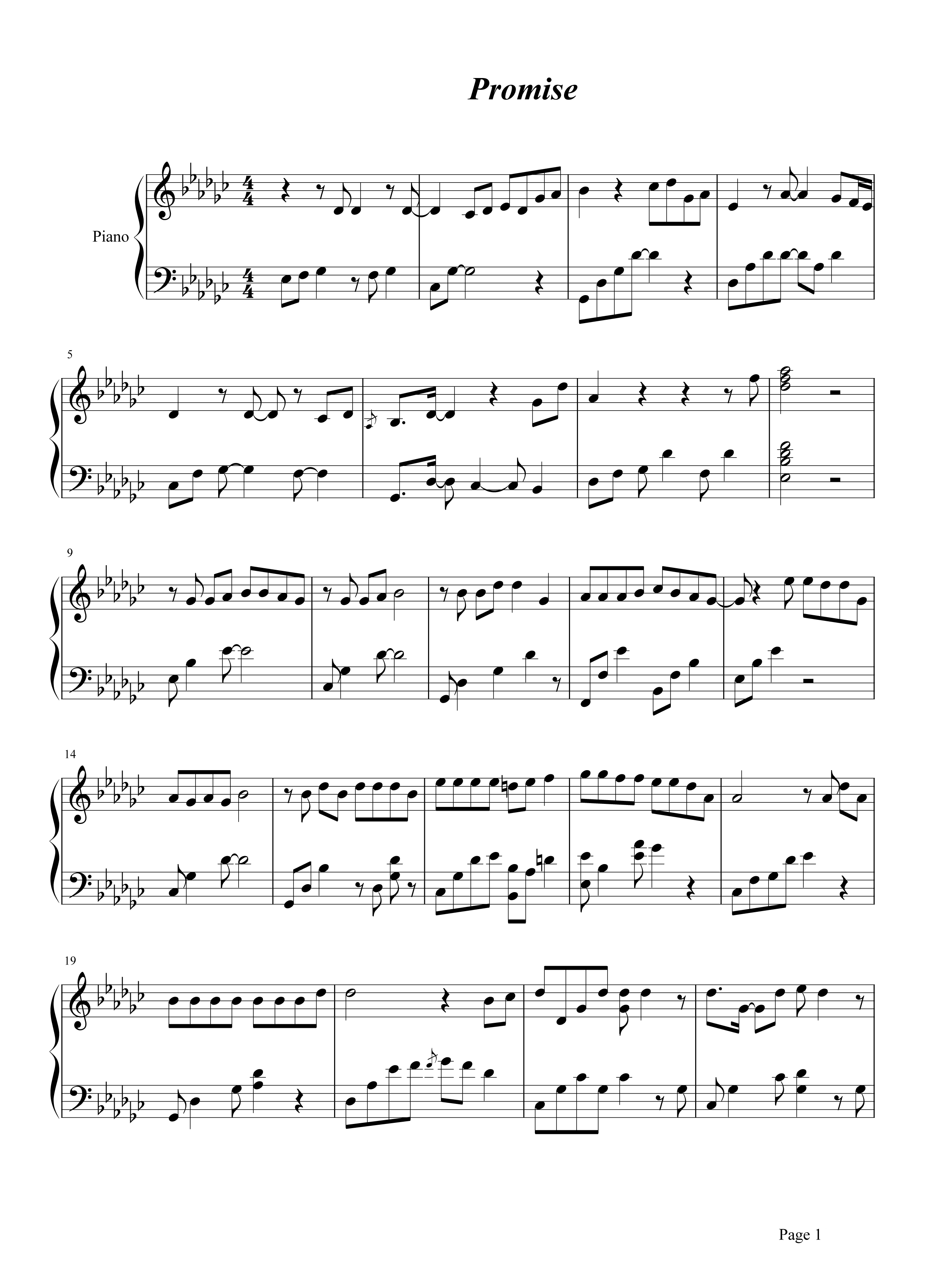 EXO《promise》钢琴谱五线谱