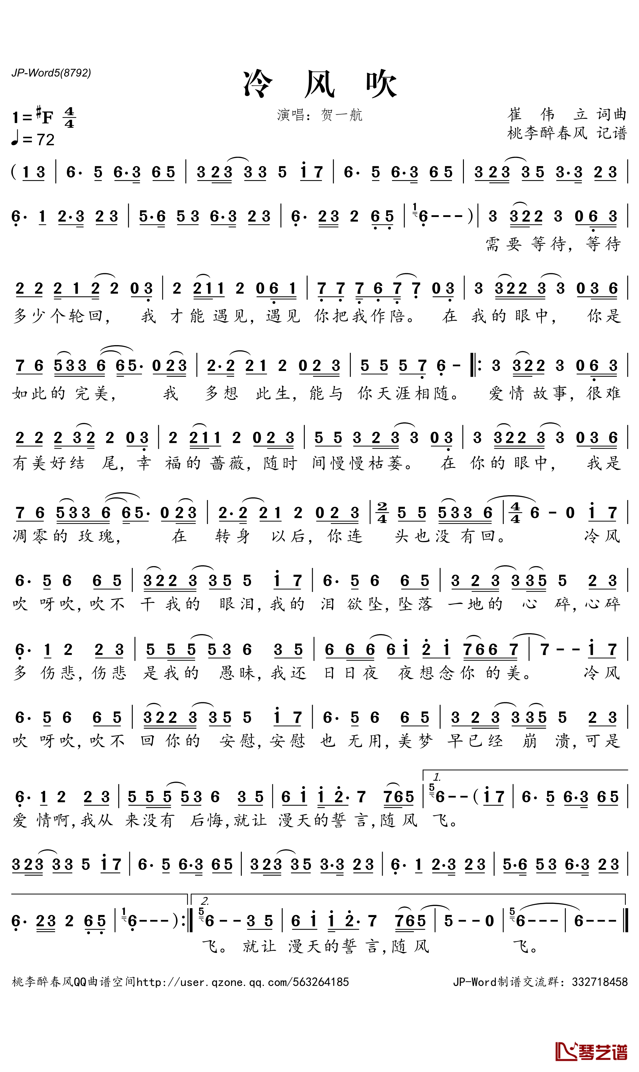 《冷风吹》 简谱