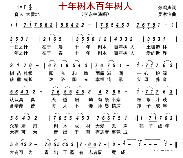 《十年树木百年树人》 简谱