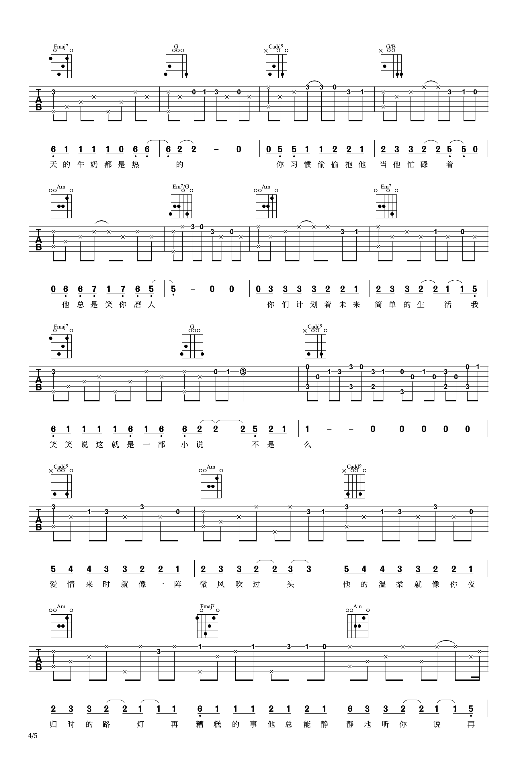 百里屠伕《小说》C调吉他谱