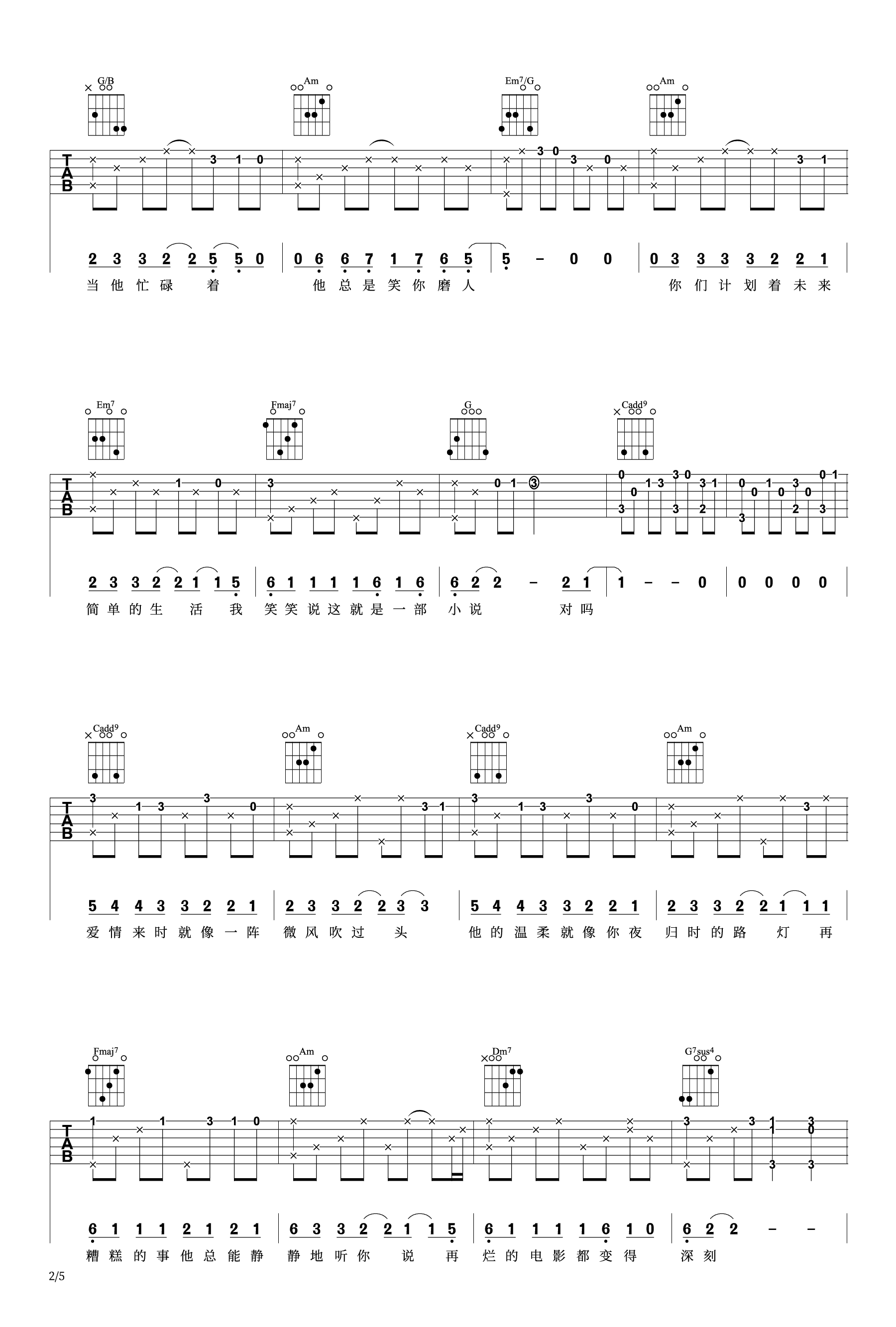 百里屠伕《小说》C调吉他谱