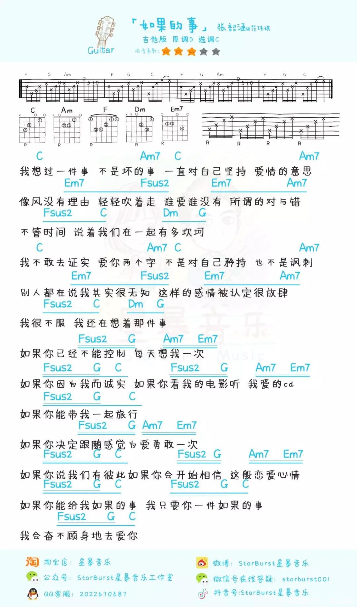 张韶涵/范玮琪《如果的事》尤克里里谱