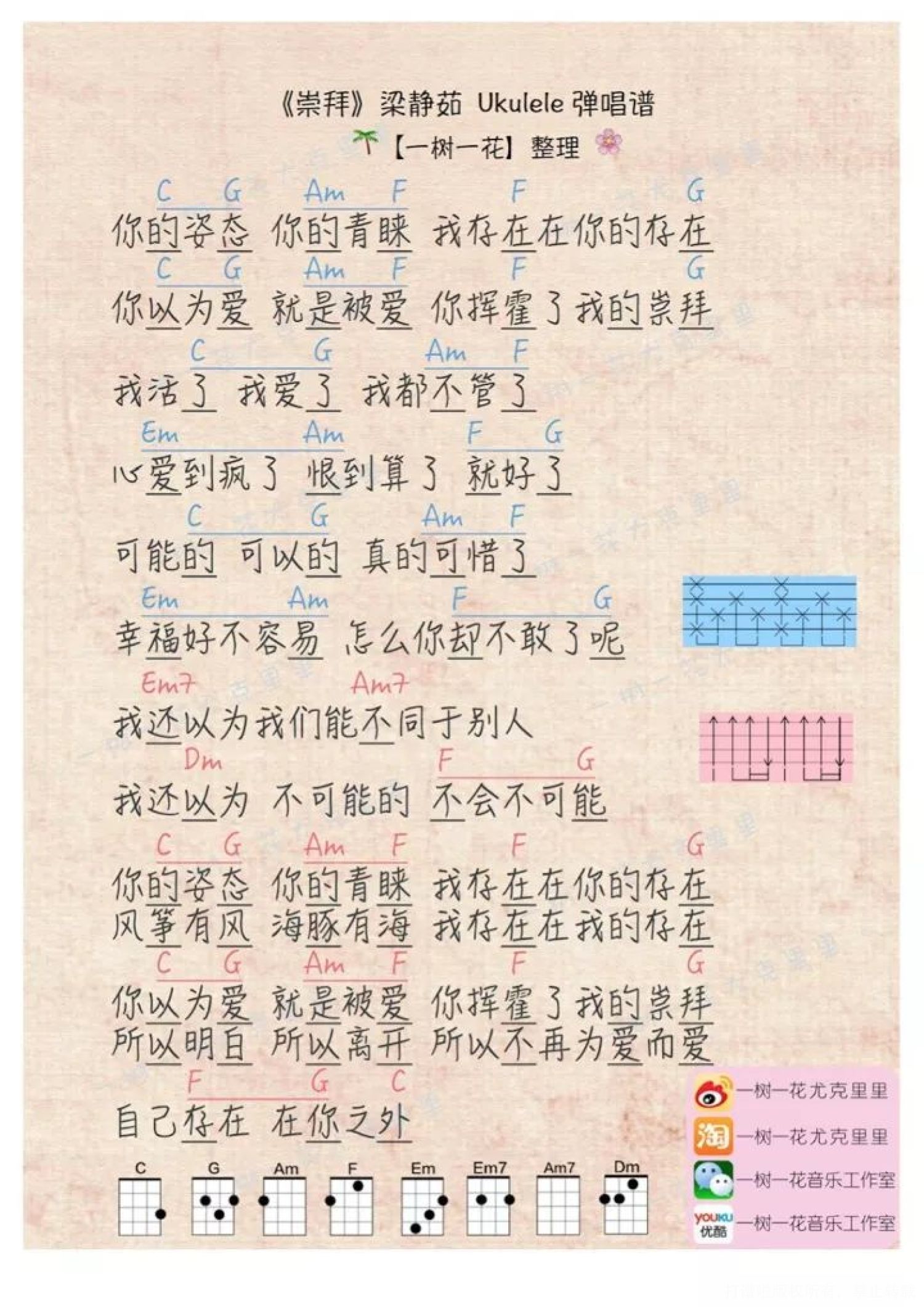 梁静茹《崇拜》尤克里里谱