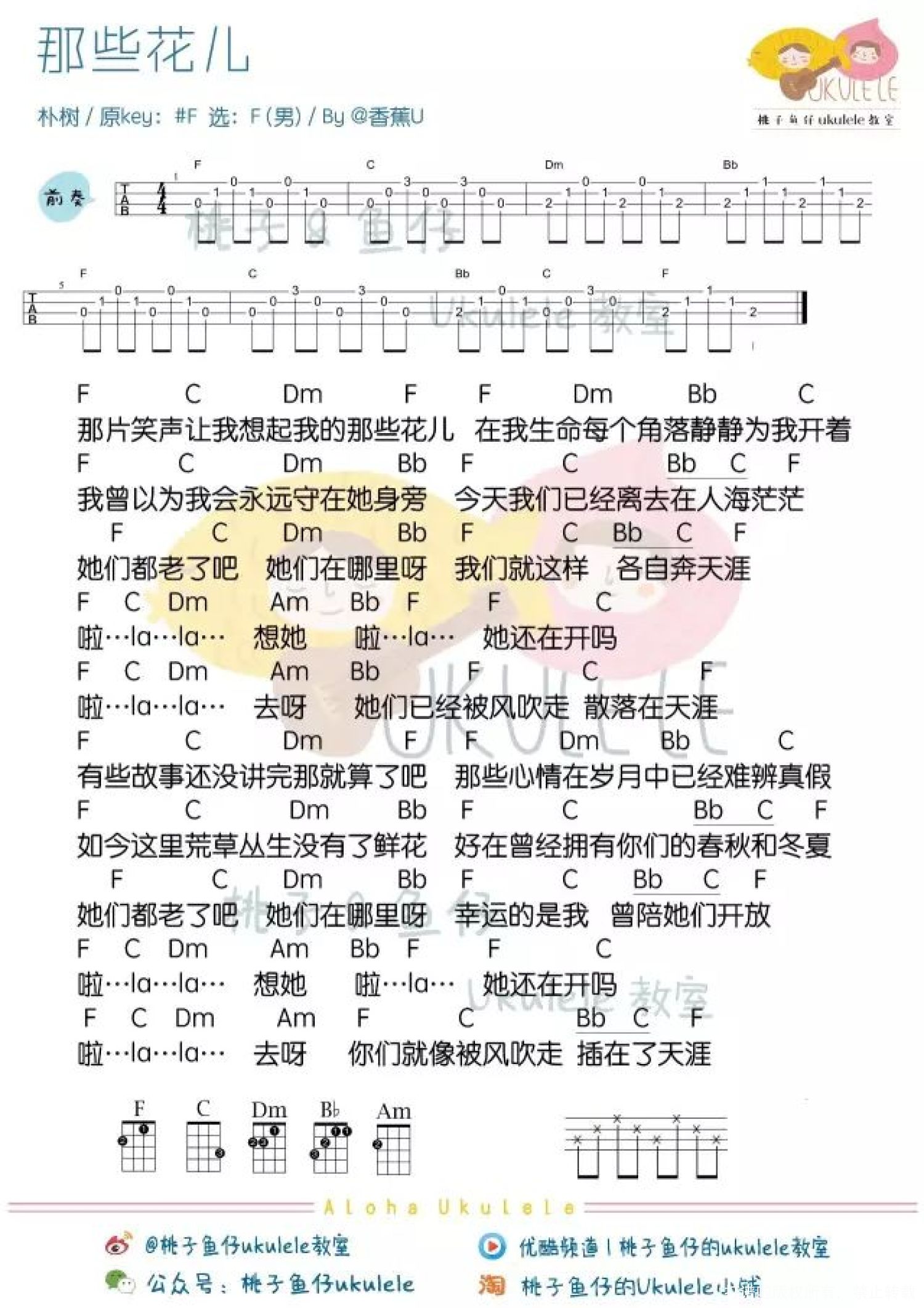 《那些花儿》尤克里里谱