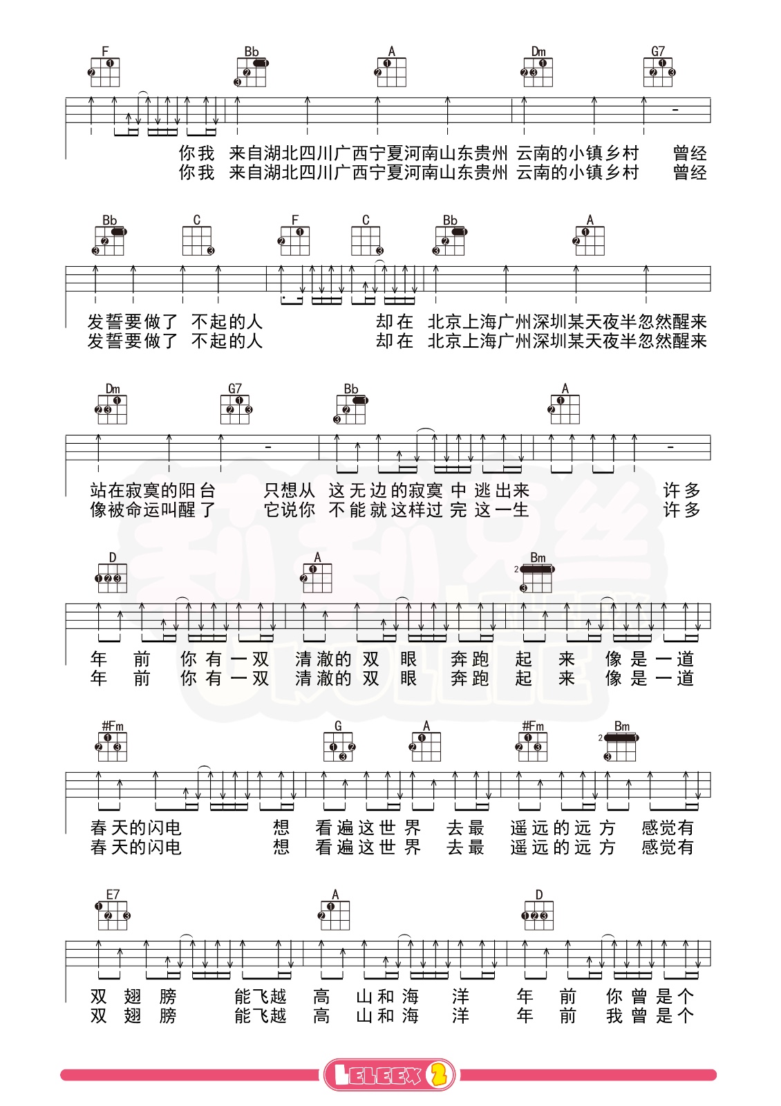 SHE《你曾是少年》F调尤克里里谱